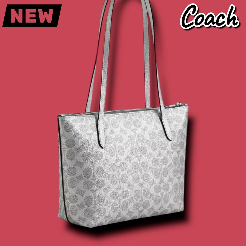 🔴New NWT Coach Fiona Zip Tote Bag in Signature Canvas – Gray/Silver - Picture 7 of 7
